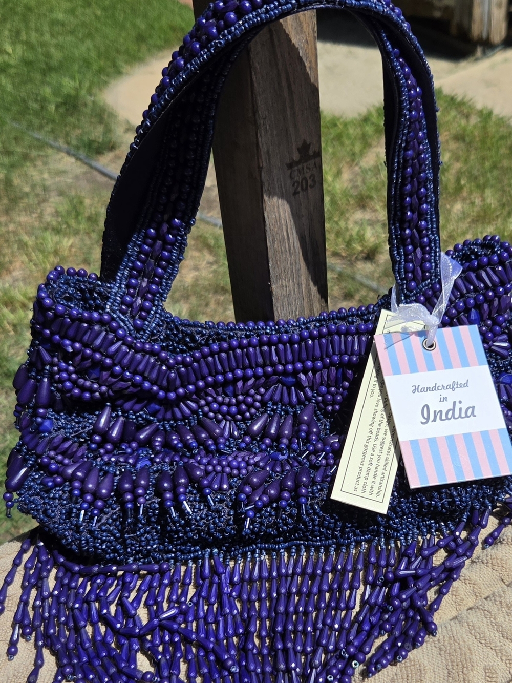 Handcrafted Royal Blue Beaded Women’s Tote Bag